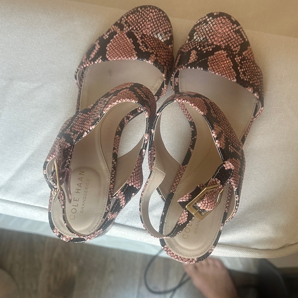 Cole Haan Pink and Black Snake-Print Slingback Sandals